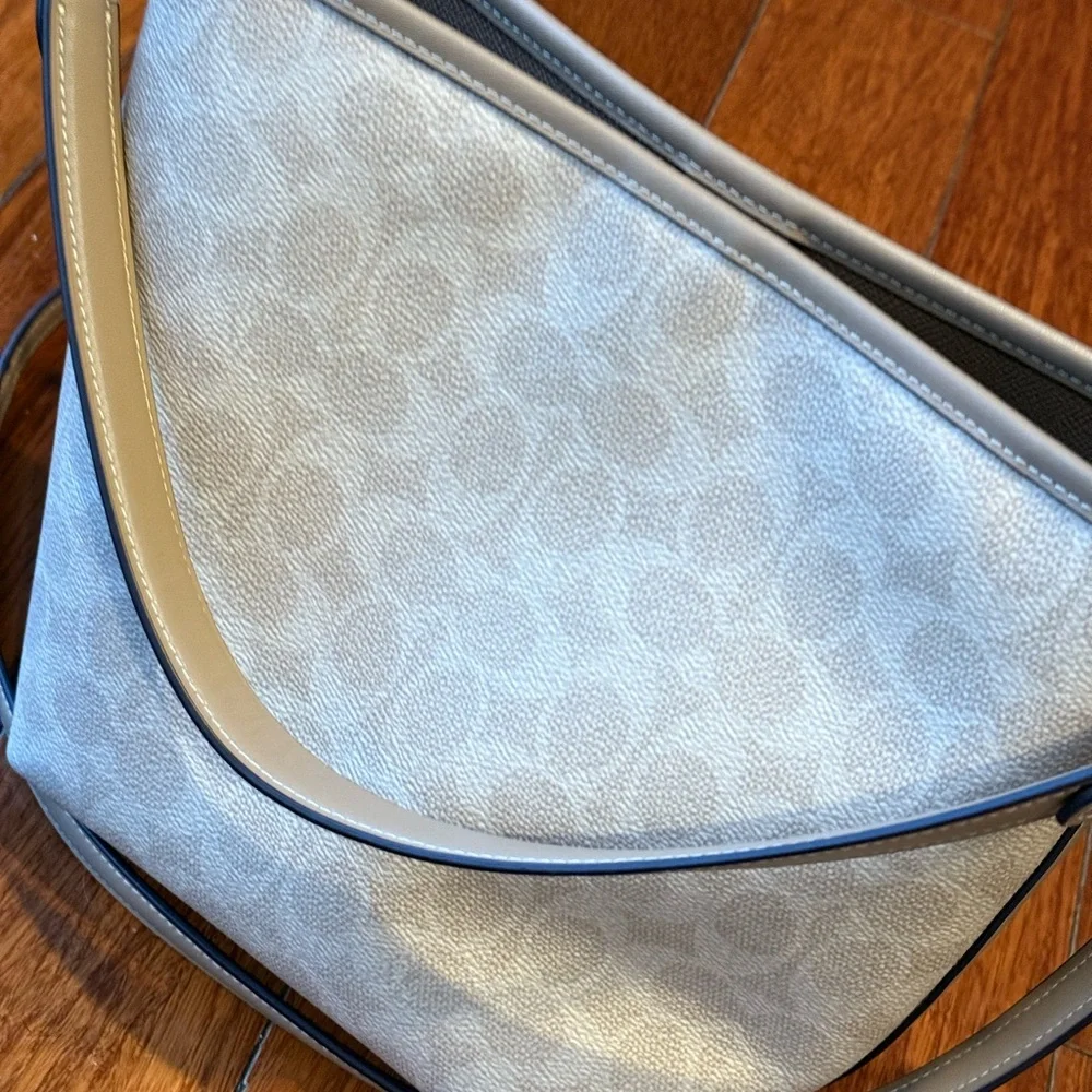 Coach mini bucket taupe cream silver logo coated canvas 2 strap options like new - Picture 6 of 6